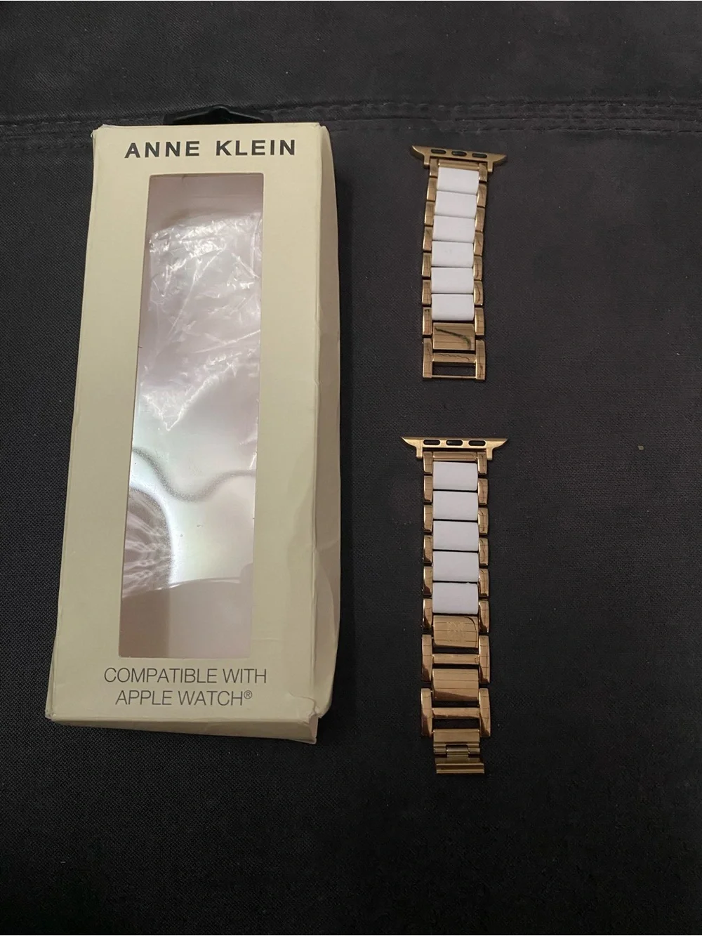 Anne Klein Gold and White Ceramic Link Apple Watch Band